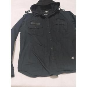 Bossini Black Series Button-Down Shirt with Detachable Hood – Black, Size md